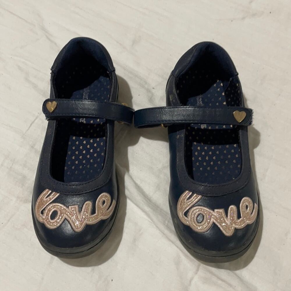 Tucker & Tate navy maryjane 12.5 LOVE in gold on each foot worn a time or two